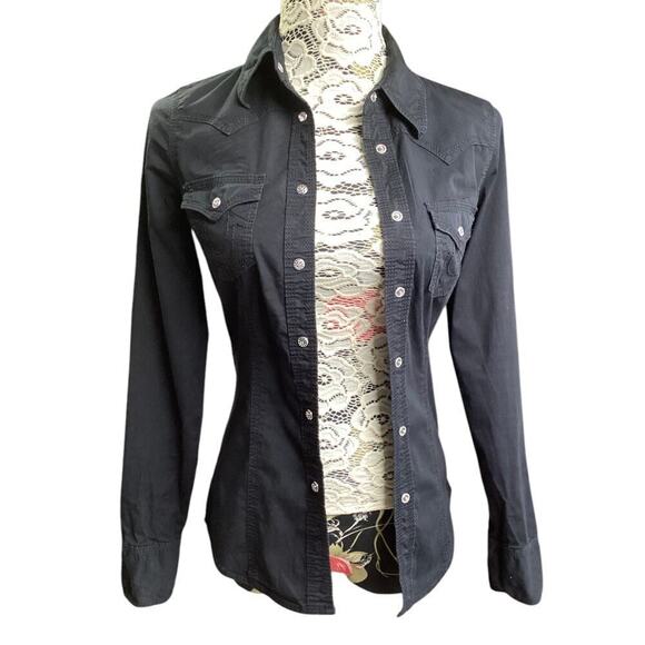 True Religion snap button up western long sleeve XS black - Picture 1 of 5